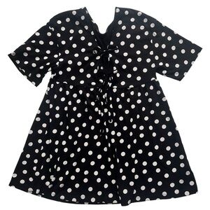 asos design Mini Dress Black White Polka Dot V Neck with Fabric Ties Sz 4